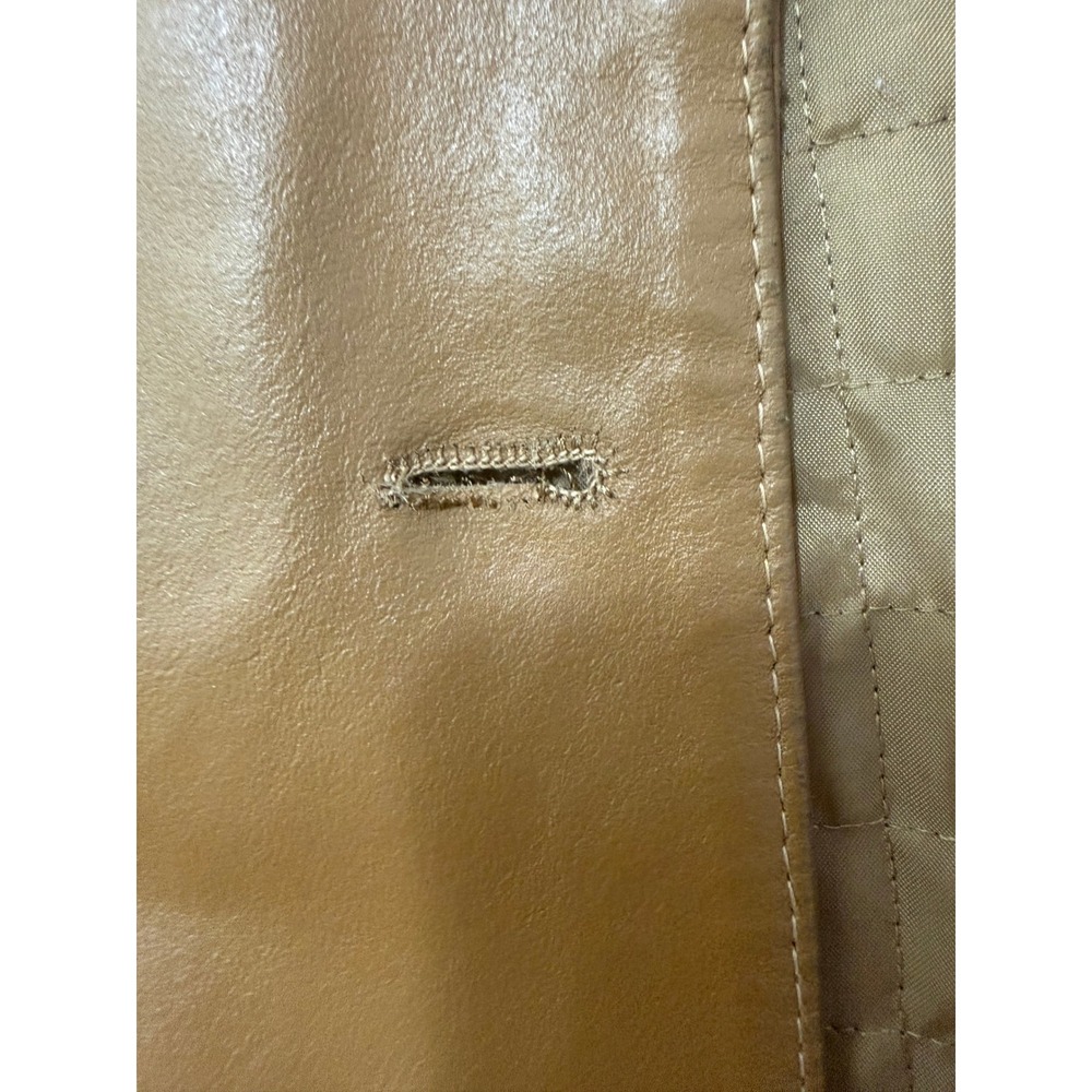 Specchio Italia Tan Leather Trench Coat Made in Italy Vera Pelle Mid Length L - Picture 6 of 13